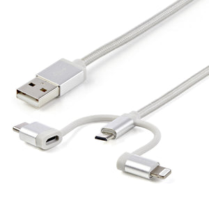 Cable Trenzado de 1m USB a Lightning USB-C y Micro USB - Cable Cargador para Teléfono Móvil iPhone iPad Tablet