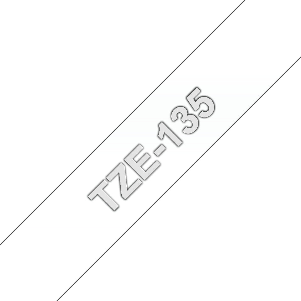 TZE-135 cinta para impresora de etiquetas Blanco sobre transparencia