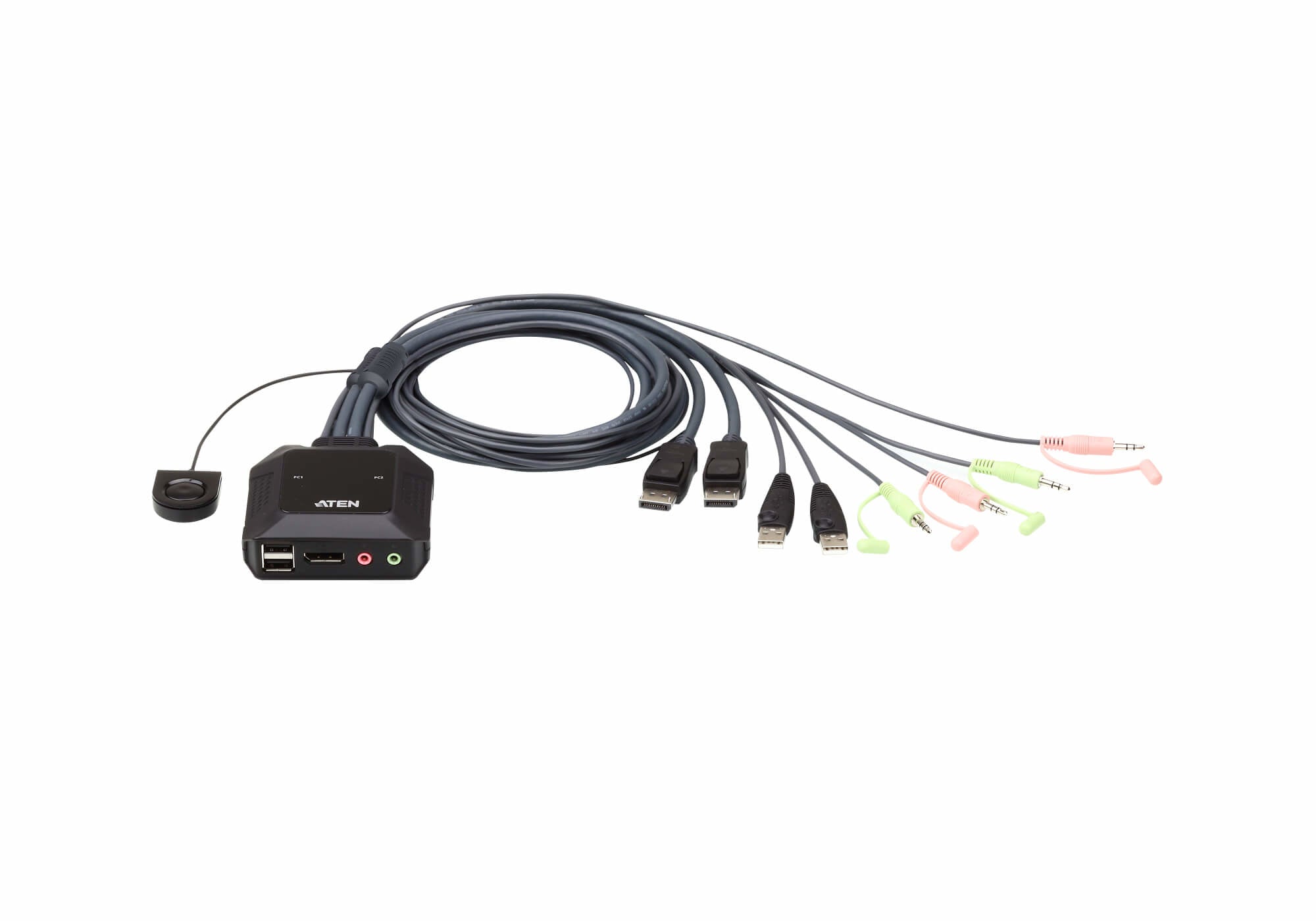 Switch KVM formato cable DisplayPort USB de 2 puertos selector remoto de puerto
