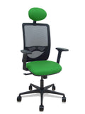 Silla Zulema sincro malla negra asiento bali verde brazos 2D ruedas 65mm cabecero