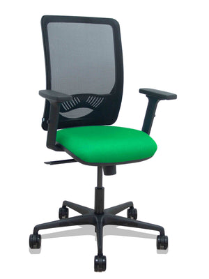 Silla Zulema sincro malla negra asiento bali verde brazos 2D ruedas 65mm