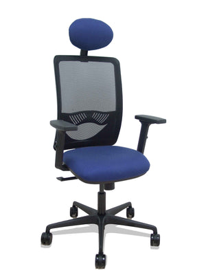 Silla Zulema sincro malla negra asiento bali azul marino brazos 2D ruedas 65mm cabecero