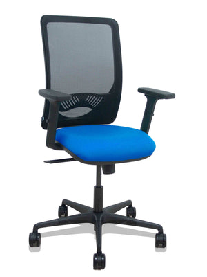 Silla Zulema sincro malla negra asiento bali azul brazos 2D ruedas 65mm