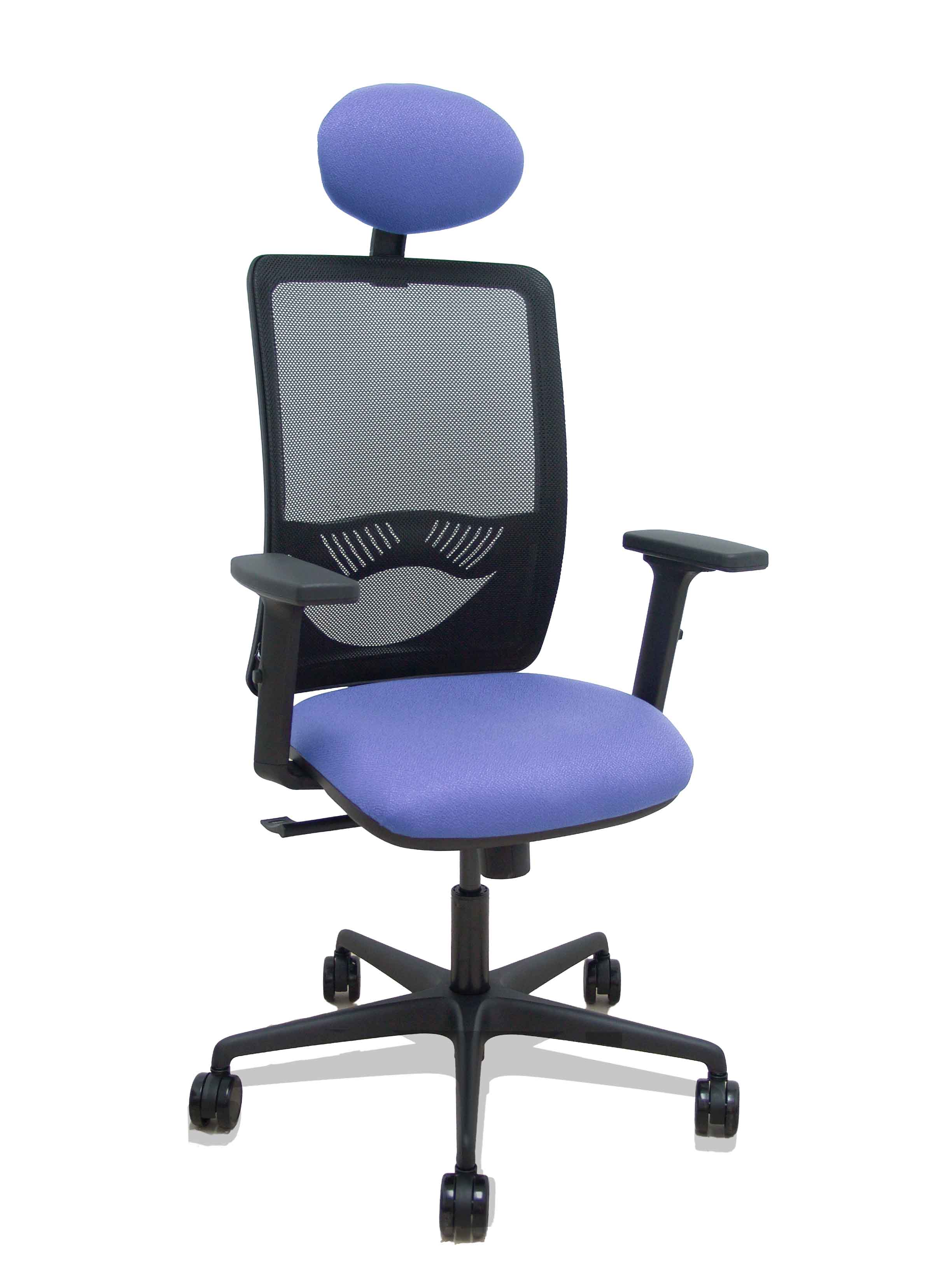 Silla Zulema sincro malla negra asiento bali azul claro brazos 2D ruedas 65mm cabecero