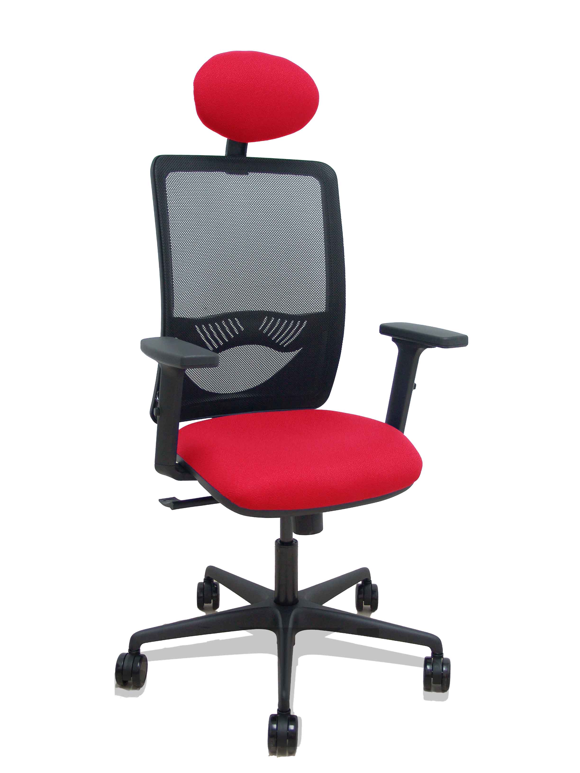 Silla Zulema sincro malla negra asiento bali rojo brazos 2D ruedas 65mm cabecero