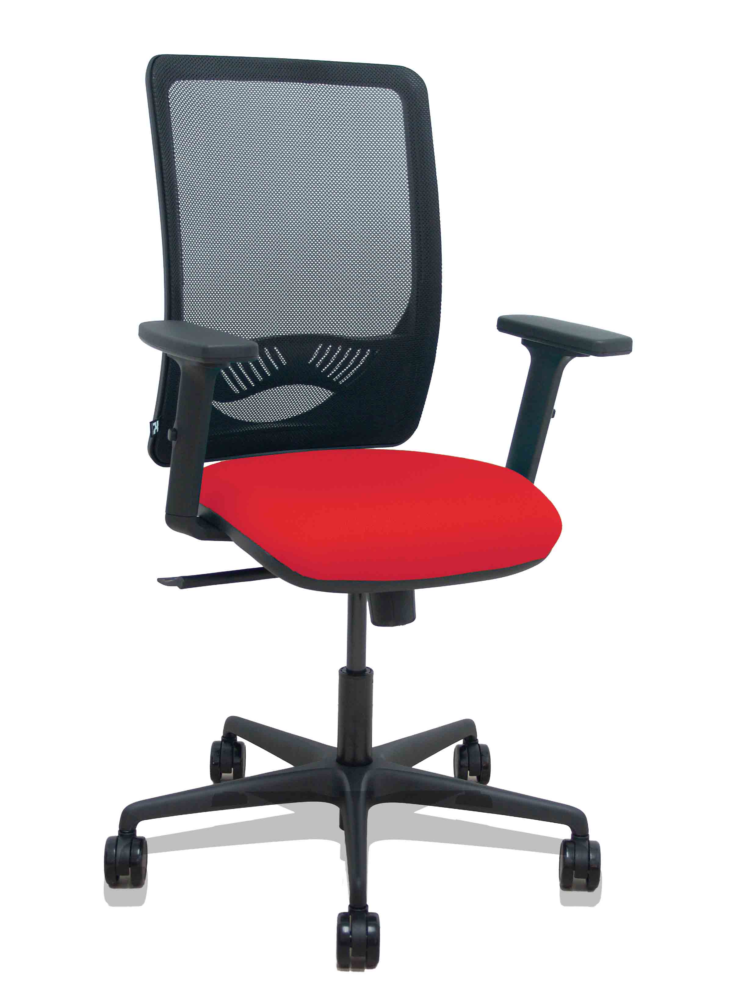 Silla Zulema sincro malla negra asiento bali rojo brazos 2D ruedas 65mm