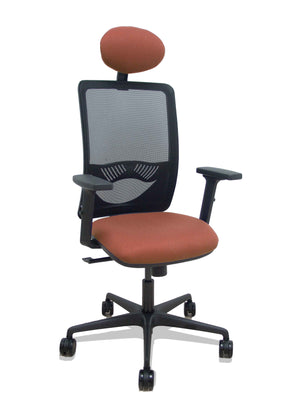 Silla Zulema sincro malla negra asiento bali marrón brazos 2D ruedas 65mm cabecero