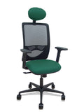 Silla Zulema sincro malla negra asiento bali verde botella brazos 2D ruedas 65mm cabecero