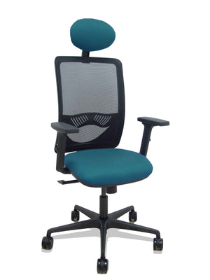 Silla Zulema sincro malla negra asiento bali verde petróleo brazos 2D ruedas 65mm cabecero