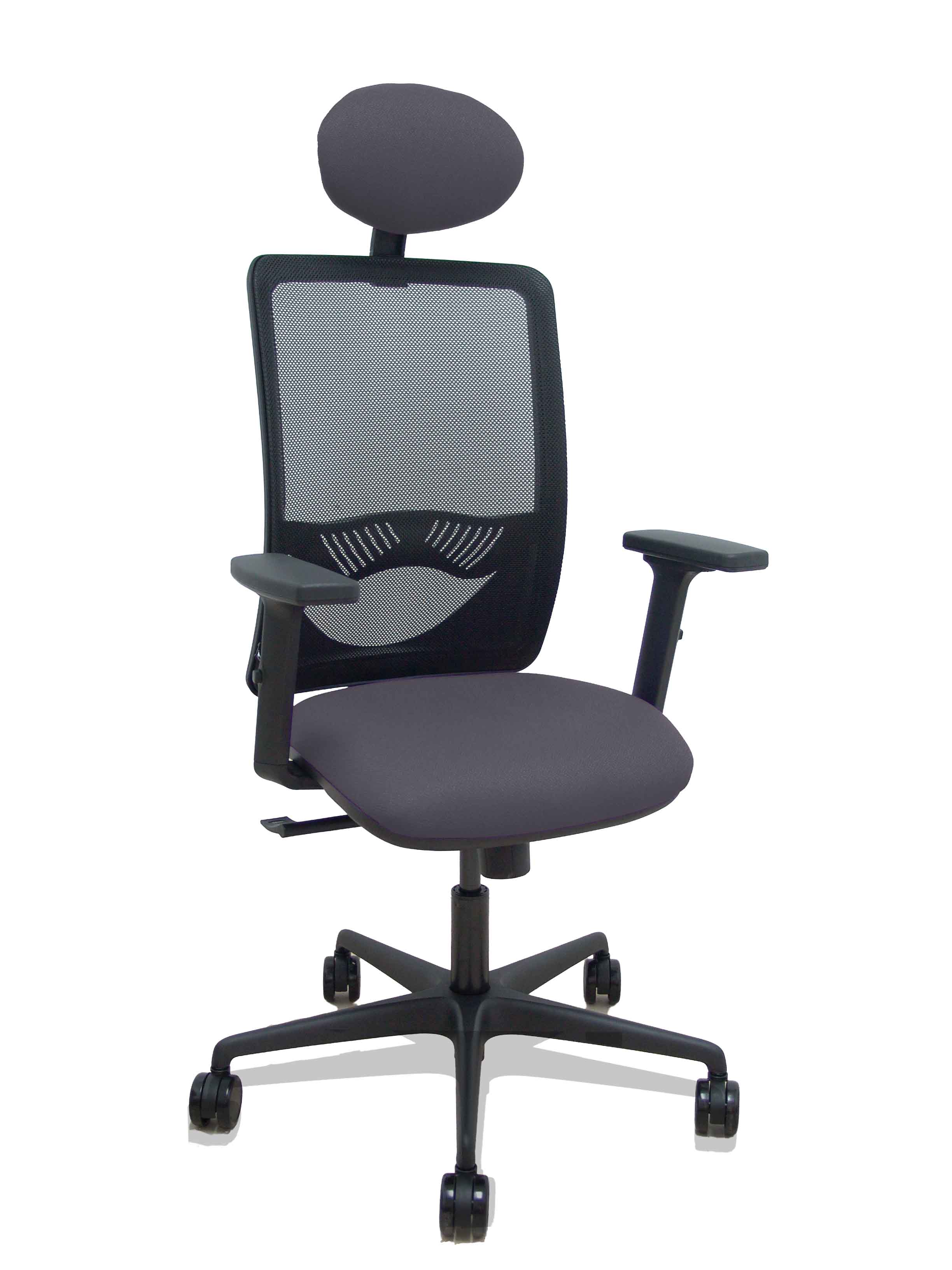 Silla Zulema sincro malla negra asiento bali gris oscuro brazos 2D ruedas 65mm cabecero