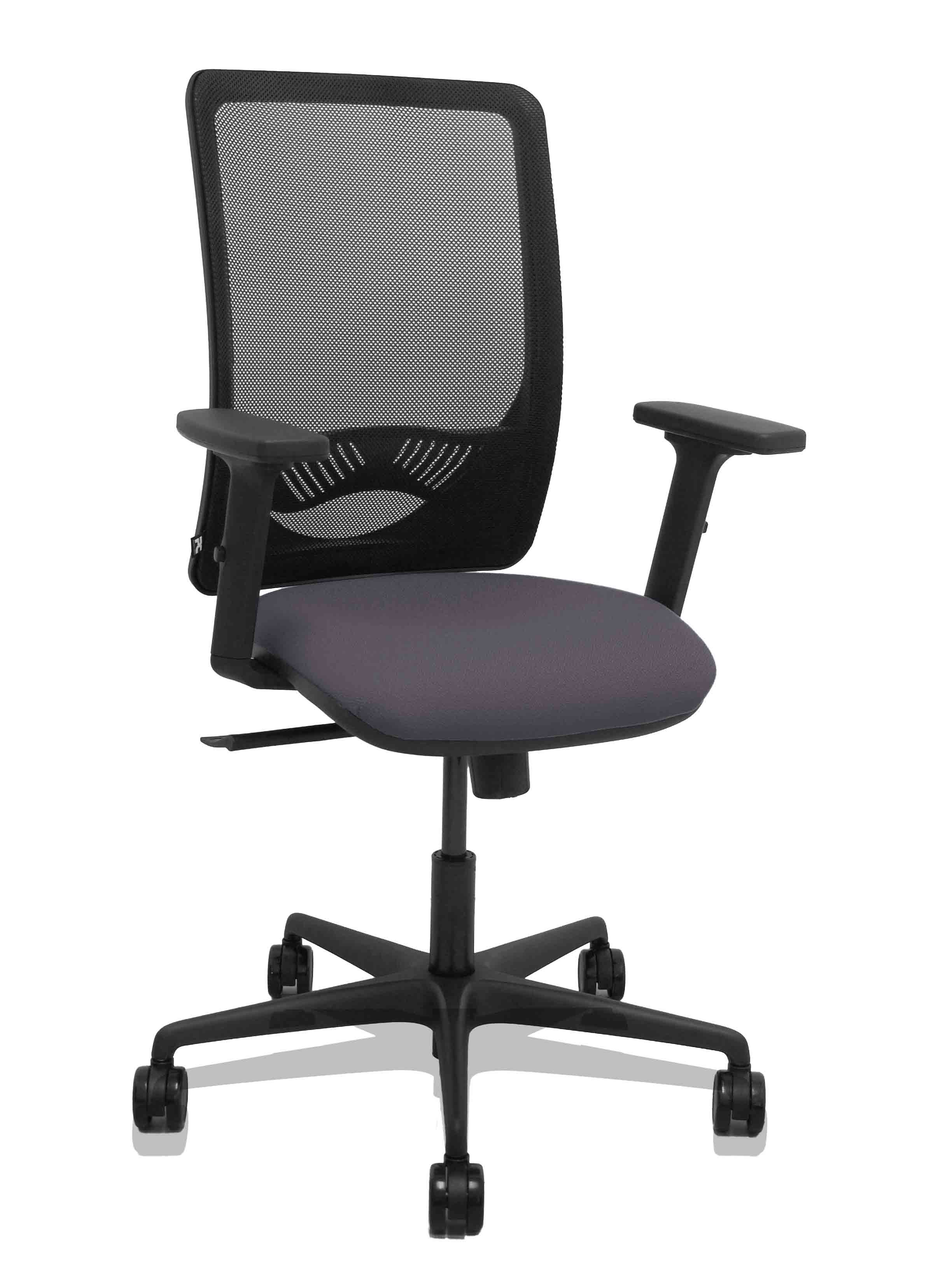 Silla Zulema sincro malla negra asiento bali gris oscuro brazos 2D ruedas 65mm