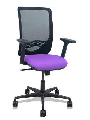 Silla Zulema sincro malla negra asiento bali lila brazos 2D ruedas 65mm