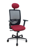 Silla Zulema sincro malla negra asiento bali granate brazos 2D ruedas 65mm cabecero