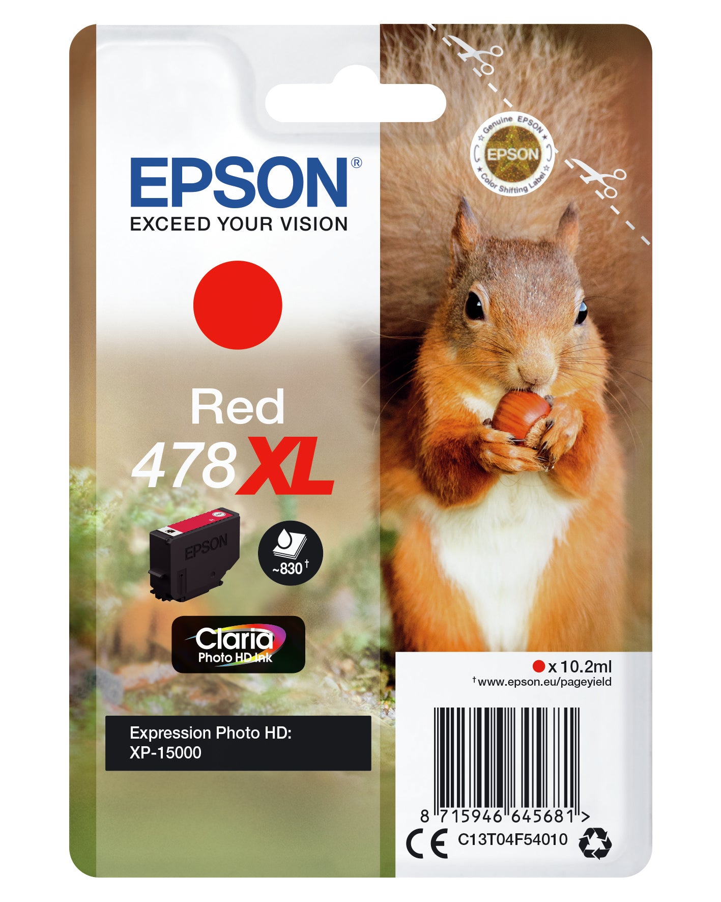 Squirrel Singlepack Red 478XL Claria Photo HD Ink