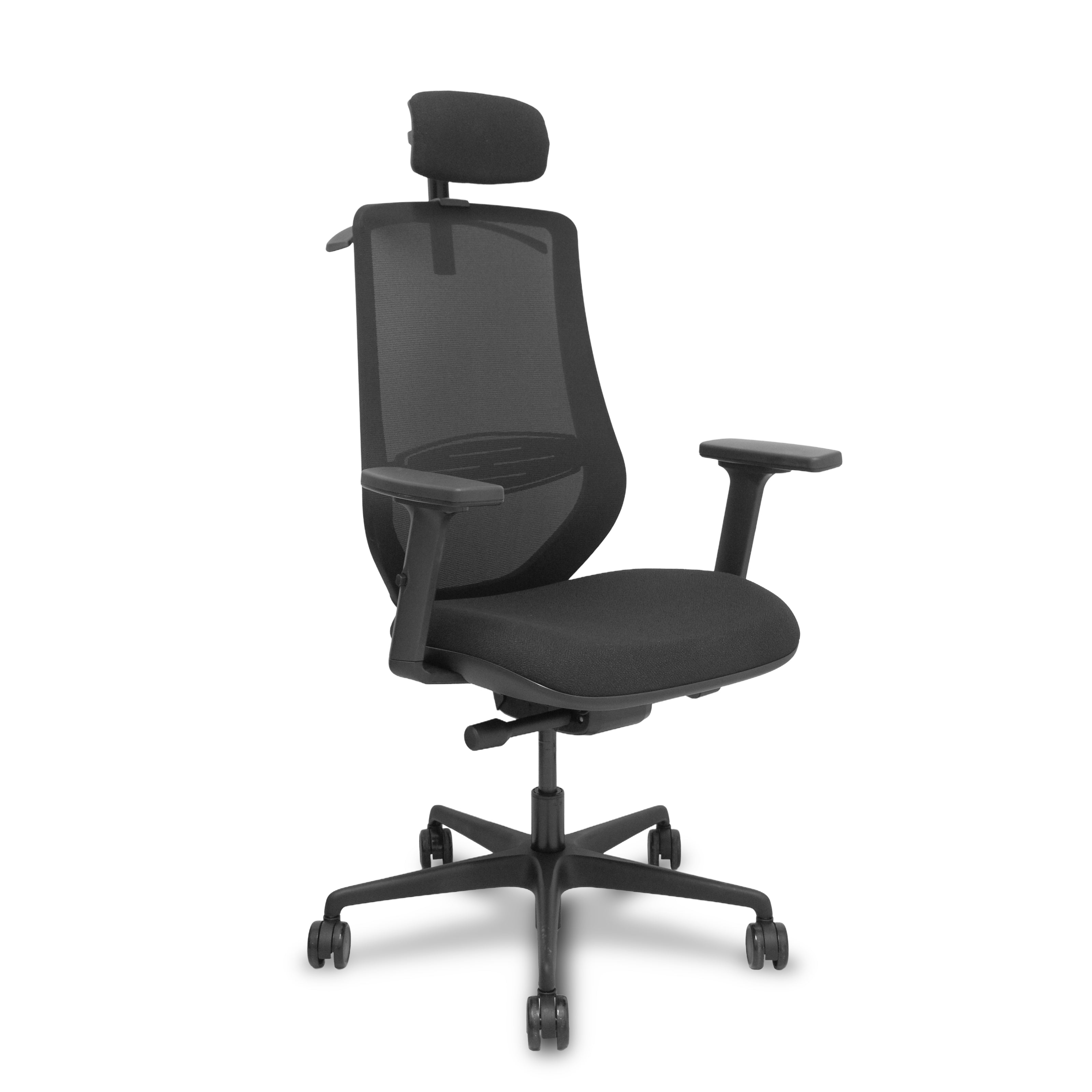 Silla Mardos traslack malla negra bali negro brazo 2D cabecero y perchero