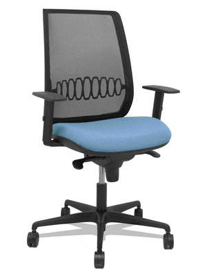 Silla Alares sincro malla negra bali azul cielo brazo regulable