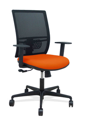 Silla Yunquera sincro malla negra bali naranja oscuro brazo regulable