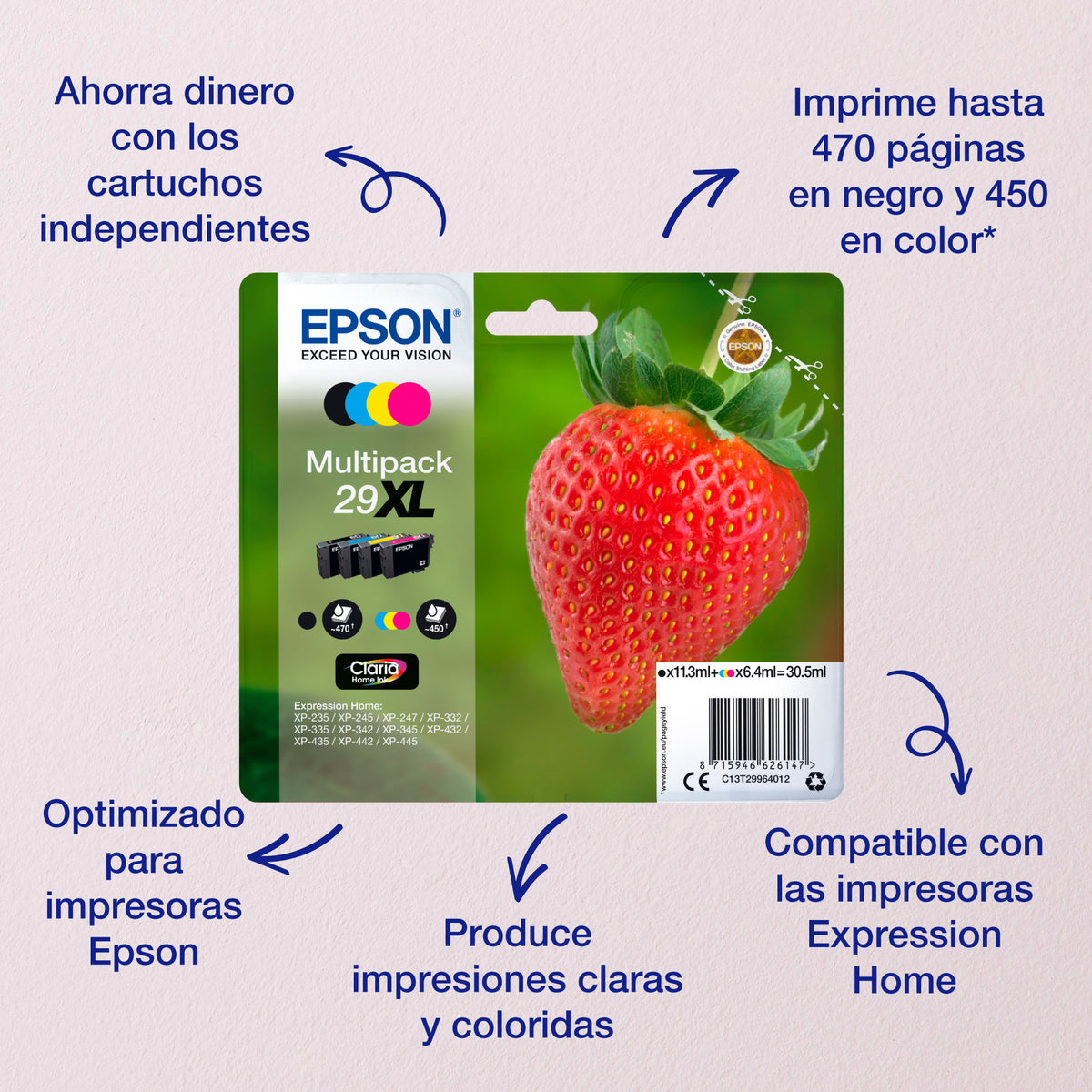 Strawberry Multipack 4-colours 29 Claria Home Ink