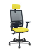 Silla Bormate asincro malla negra asiento bali amarillo brazos 2D ruedas 65mm cabecero regulable