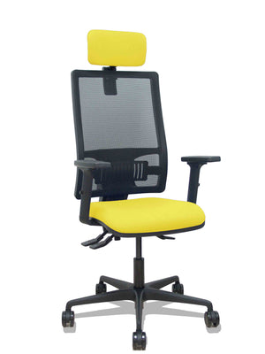 Silla Bormate asincro malla negra asiento bali amarillo brazos 2D ruedas 65mm cabecero regulable