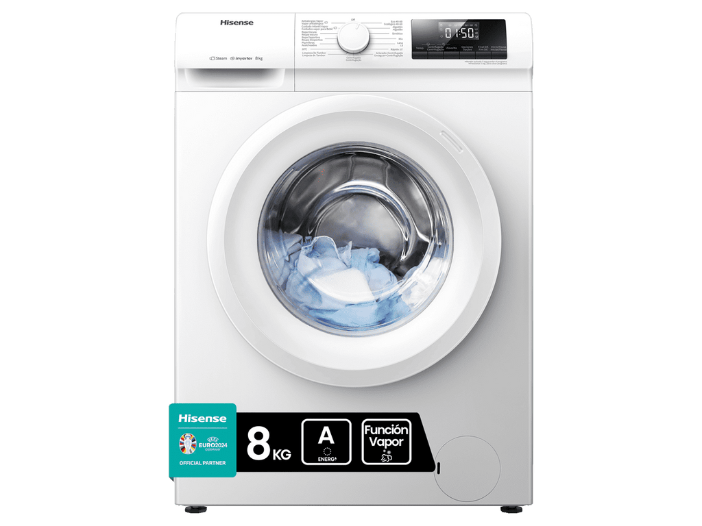 LAVADORA HISENSE WFQP801419VM 8KG 1400RPM FUNCION VAPOR CLASE A DISPLAY DIGITAL