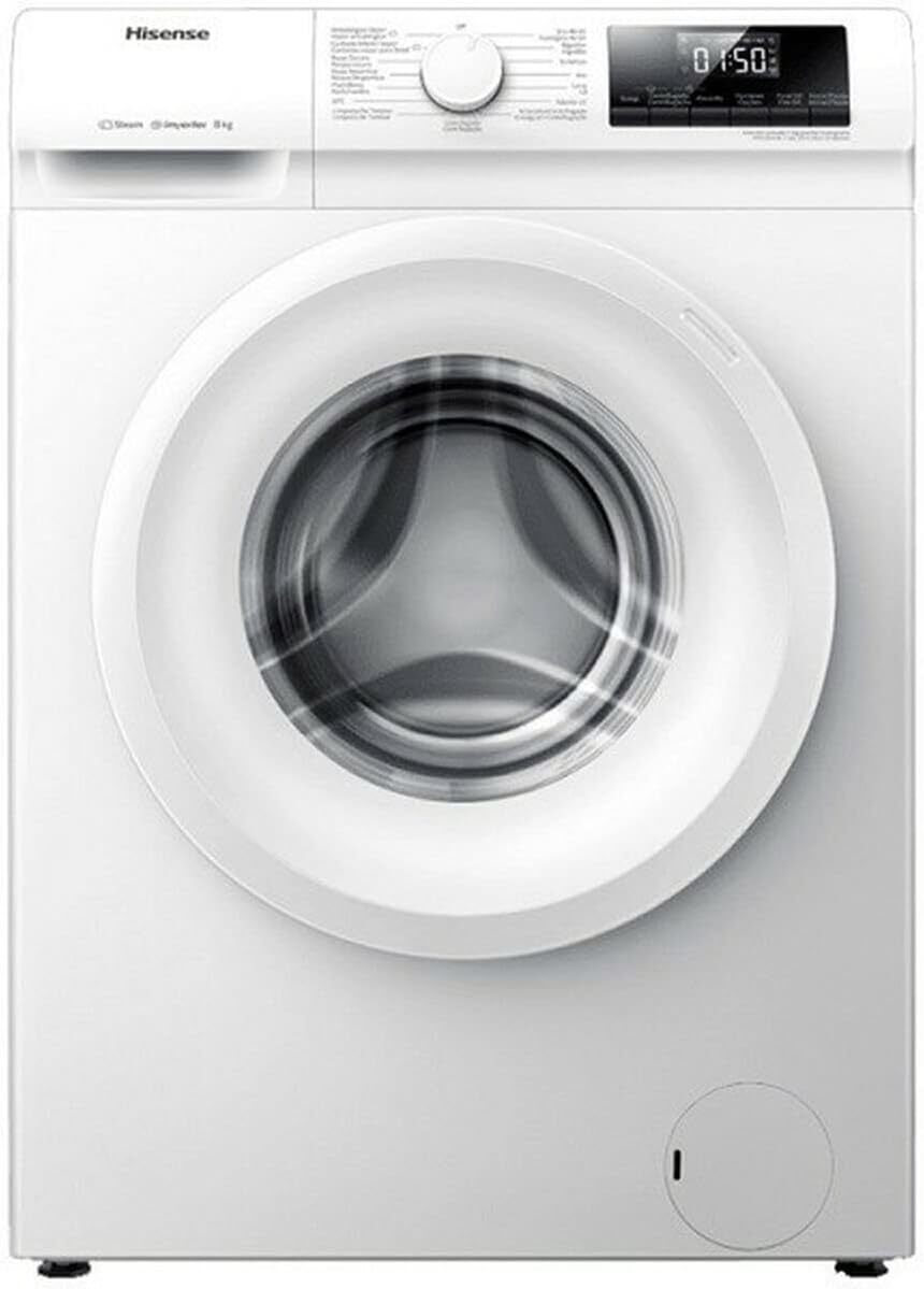 LAVADORA HISENSE WFQP801419VM 8KG 1400RPM FUNCION VAPOR CLASE A DISPLAY DIGITAL