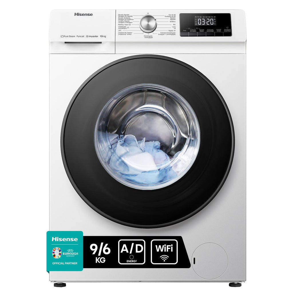 LAVADORA SECADORA HISENSE WDQA9014EVJMW 9-6KG 1400RPM FUNCION VAPOR STEAM DISPLAY DIGITAL CLASE D/A