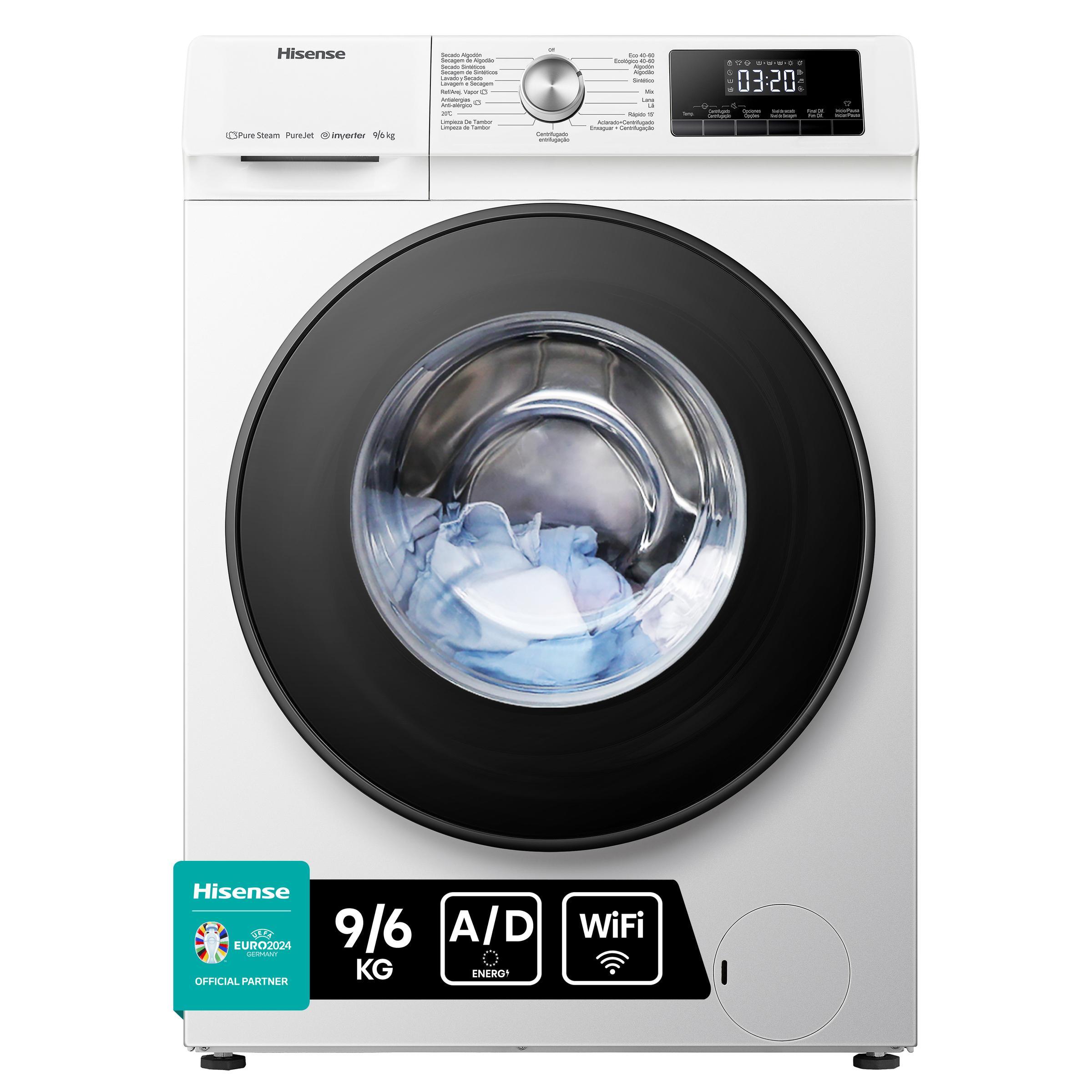 LAVADORA SECADORA HISENSE WDQA9014EVJMW 9-6KG 1400RPM FUNCION VAPOR STEAM DISPLAY DIGITAL CLASE D/A