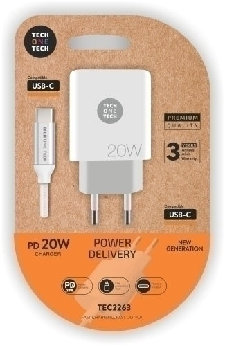 CARGADOR TECHONE DOBLE + CABLE USB-C-USB