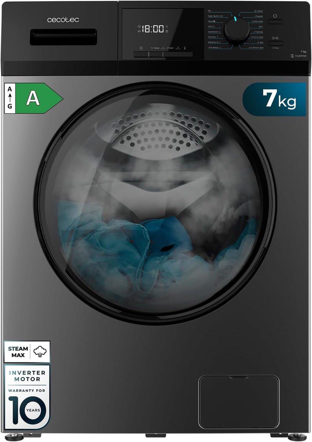 Lavadora Cecotec Bolero DressCode 7410 Inverter Steel A