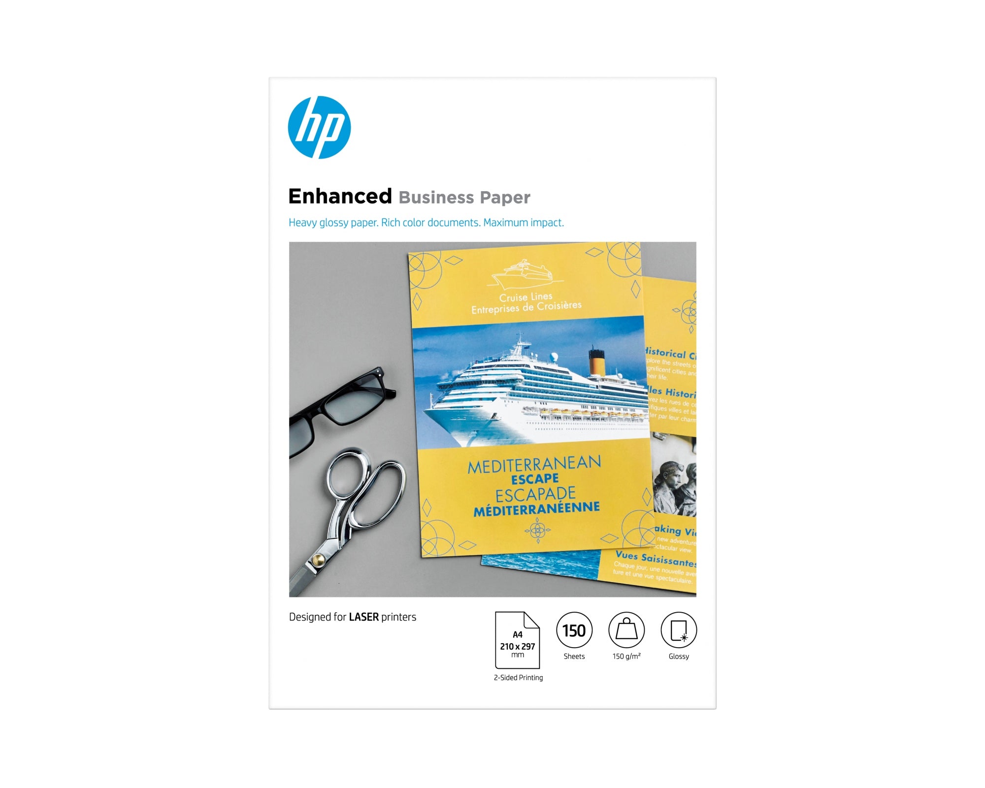 Papel láser brillante profesional de 150 g/m²- 150 hojas/A4/210 x 297 mm