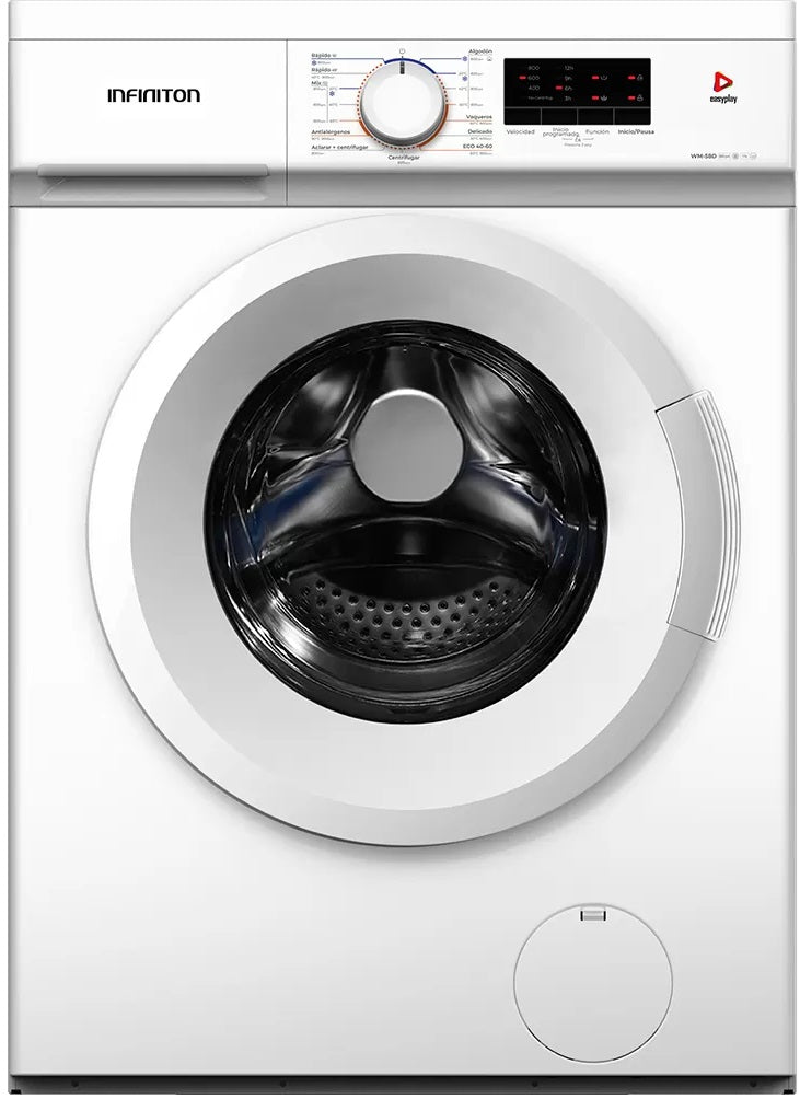 LAVADORA INFINITON WM58D BLANCA 5KG 800RPM CLASE D 15 PROGRAMAS DISPLAY INICIO DIFERIDO TAPA DESMONTABLE