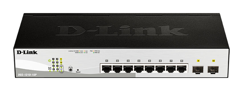 DGS-1210-10P Gestionado L2 Gigabit Ethernet (10/100/1000) Energía sobre Ethernet (PoE) 1U Negro
