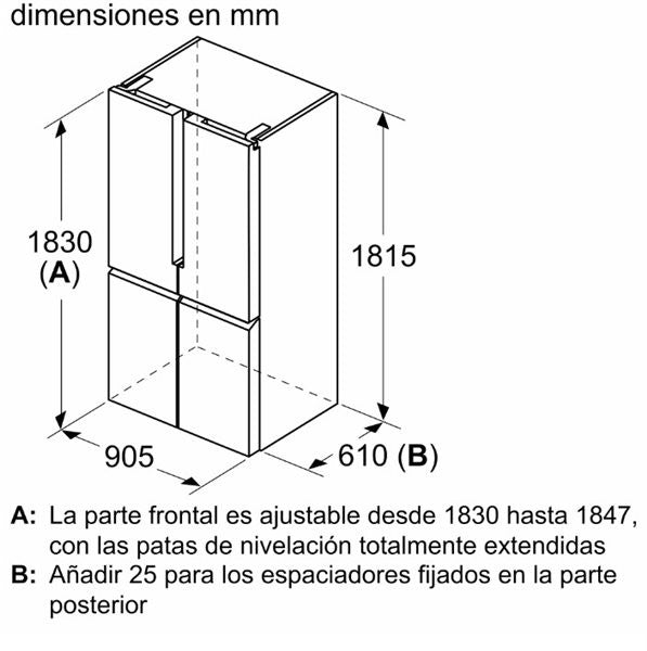 Balay 3KME592XI - Frigorífico multipuerta inox anti huellas 183x91x73,1 cm