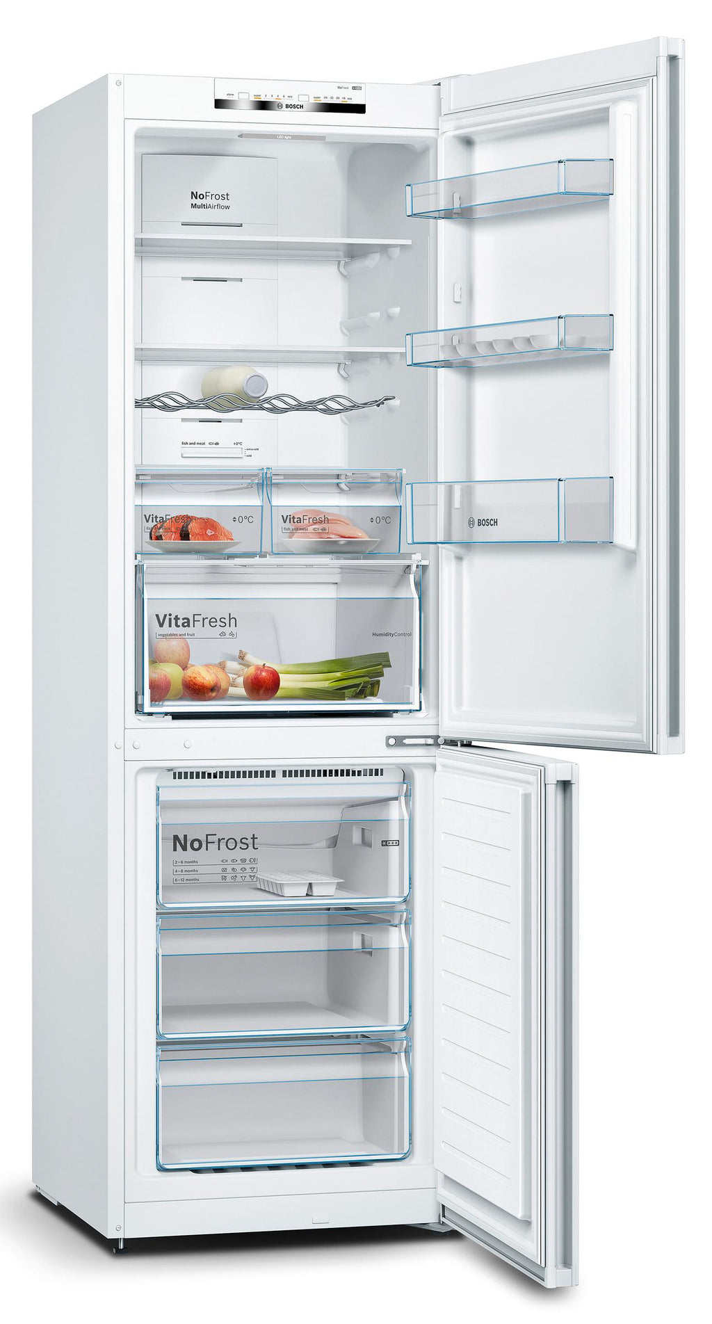 FRIGORIFICO COMBI BOSCH KGN36VWEA CLASE E 186X60X66 326 LITROS BLANCO VITAFRESH TIRADOR VERTICAL INTEGRADO
