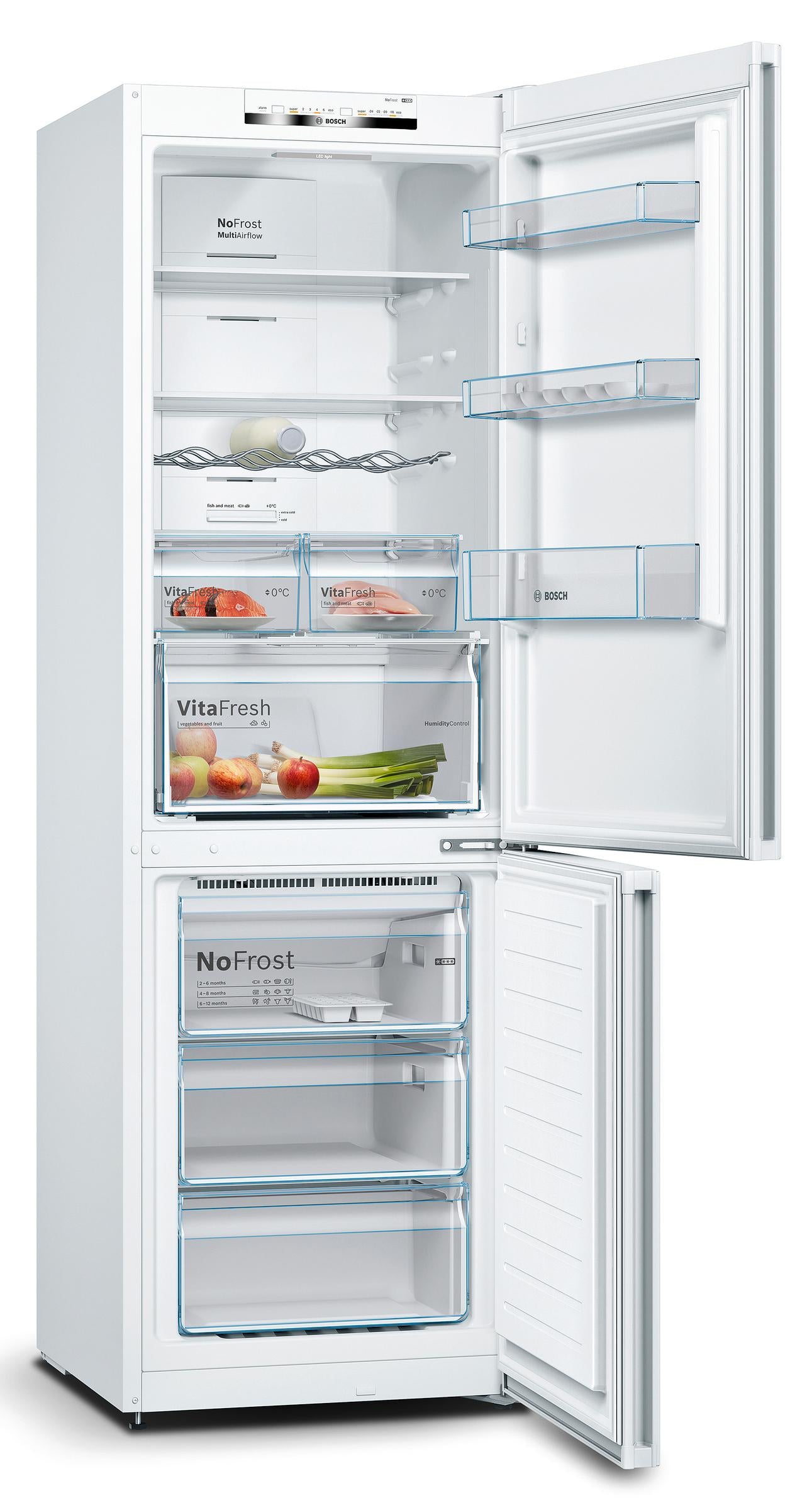FRIGORIFICO COMBI BOSCH KGN36VWEA CLASE E 186X60X66 326 LITROS BLANCO VITAFRESH TIRADOR VERTICAL INTEGRADO