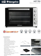 HORNO ORBEGOZO HOT750 CONVECCION INOX NEGRO 70L 2400W RUSTIDOR TEMPORIZADOR LUZ INTERIOR PILOTO LUMINOSO