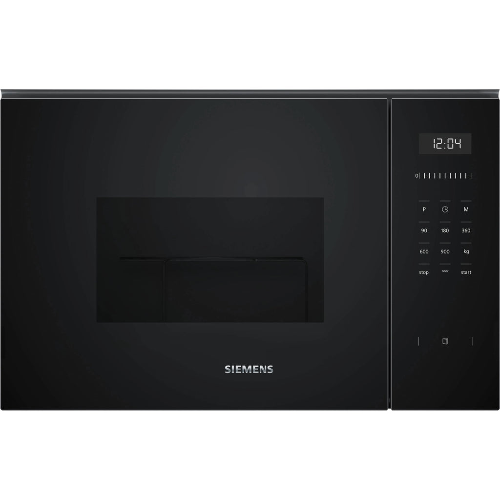MICROONDAS SIEMENS BE555LMB1 INTEGRABLE CRISTAL NEGRO INOX CON GRILL 25L 38CM AP IZQUIERDA