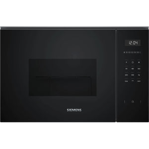 MICROONDAS SIEMENS BE555LMB1 INTEGRABLE CRISTAL NEGRO INOX CON GRILL 25L 38CM AP IZQUIERDA