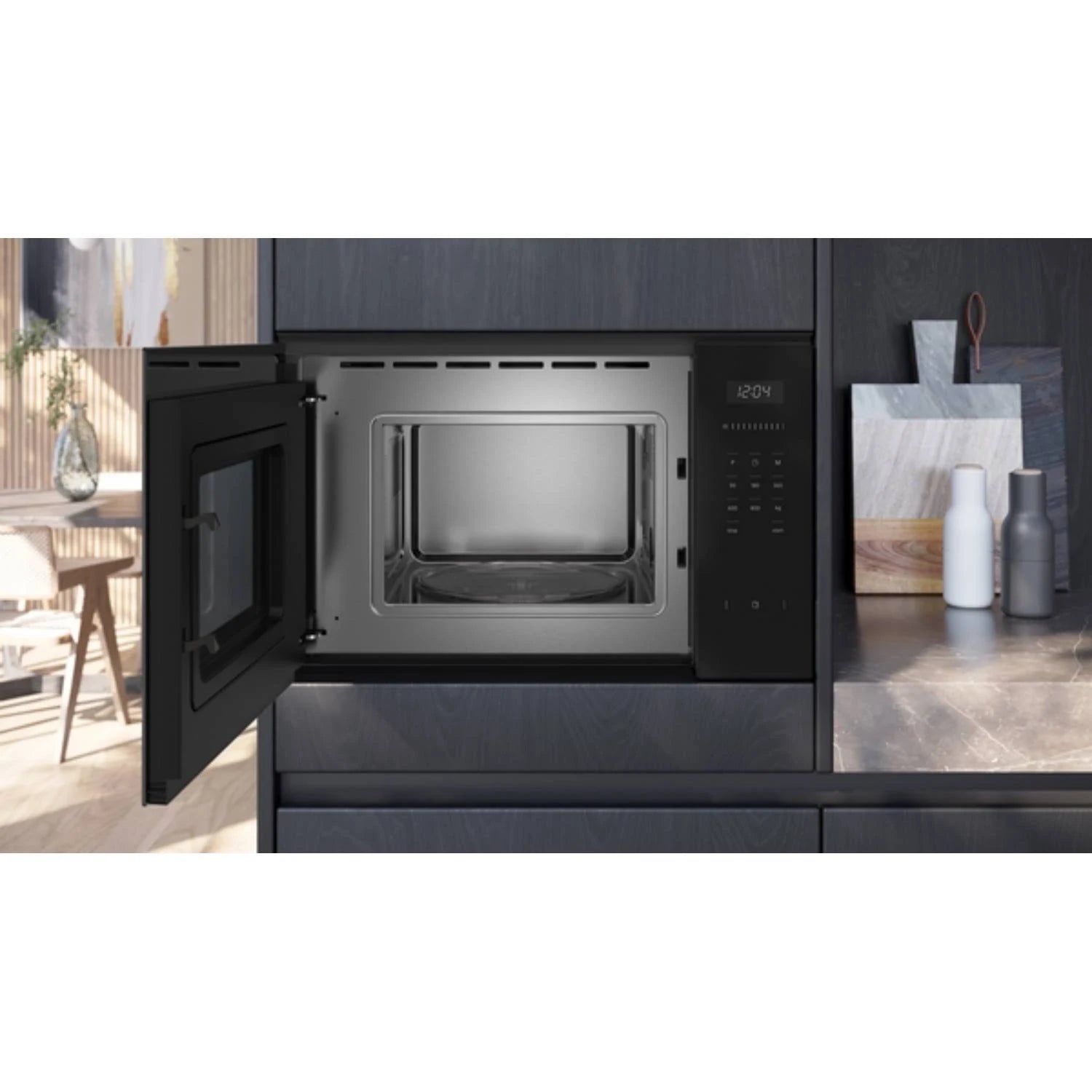 MICROONDAS SIEMENS BF525LMB1 CRISTAL NEGRO ENCASTRE 20L 800W HIDROLITICO 7 PROGRAMAS DISPLAY LED 5 NIVELES