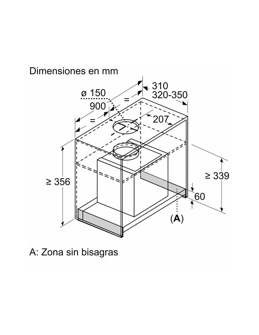 Campana Decorativa Integrada Balay 3BD896MX 90 cm 620 m3/h 3 velocidades Inox A