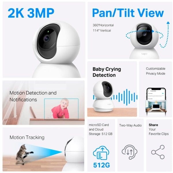 Cámara de Videovigilancia TP-Link Tapo TC71/ Visión Nocturna/ Control desde APP