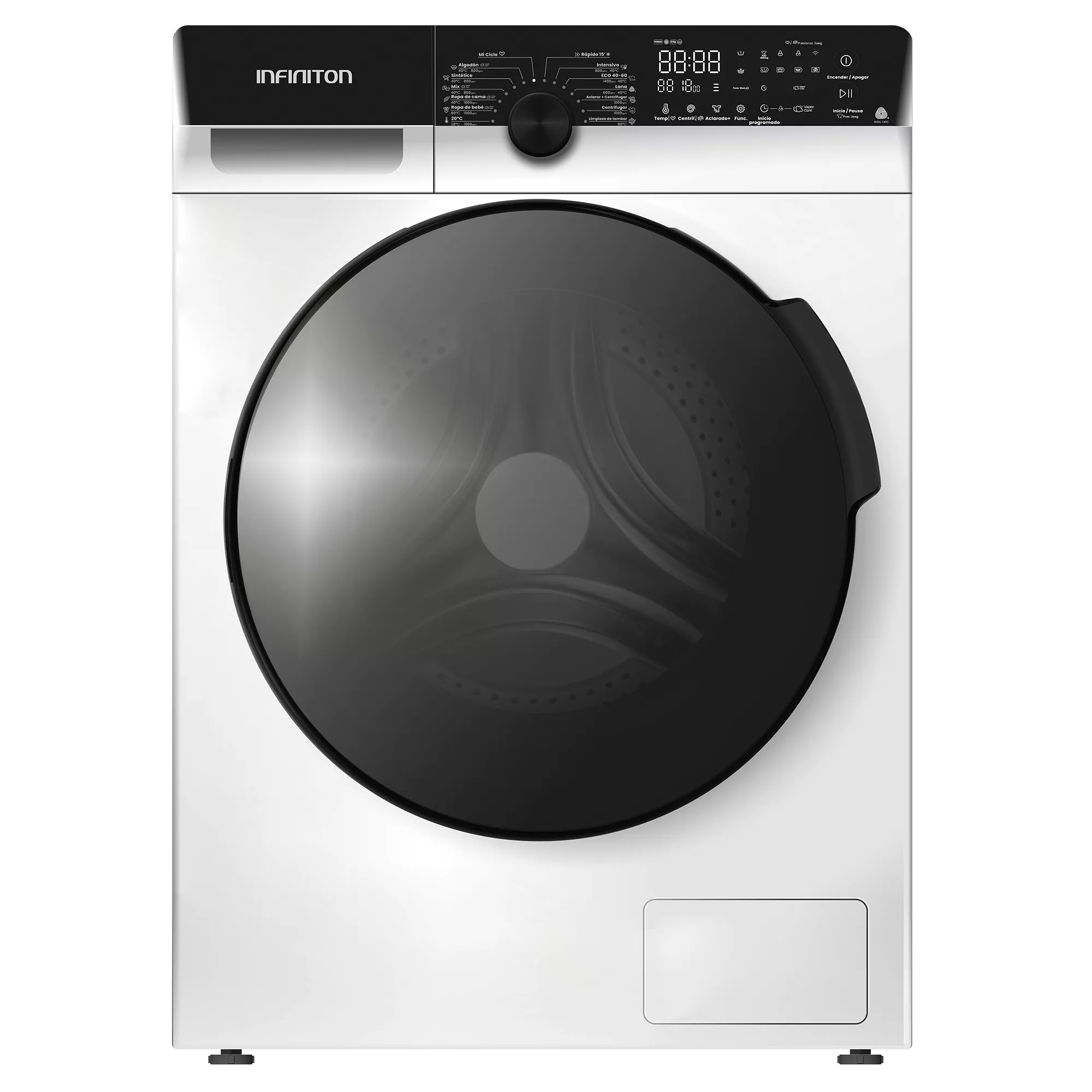LAVADORA INFINITON WMG124AWL BLANCA 12KG 1400RPM CLASE A MOTOR INVERTER 14 PROGRAMAS DISPLAY LED INICIO DIFERIDO