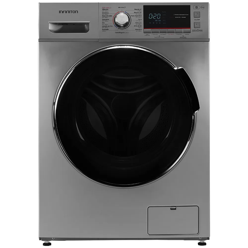 LAVADORA INFINITON WM1DG2 DARK INOX 12KG 1400RPM CLASE B 16 PROGRAMAS DISPLAY LED