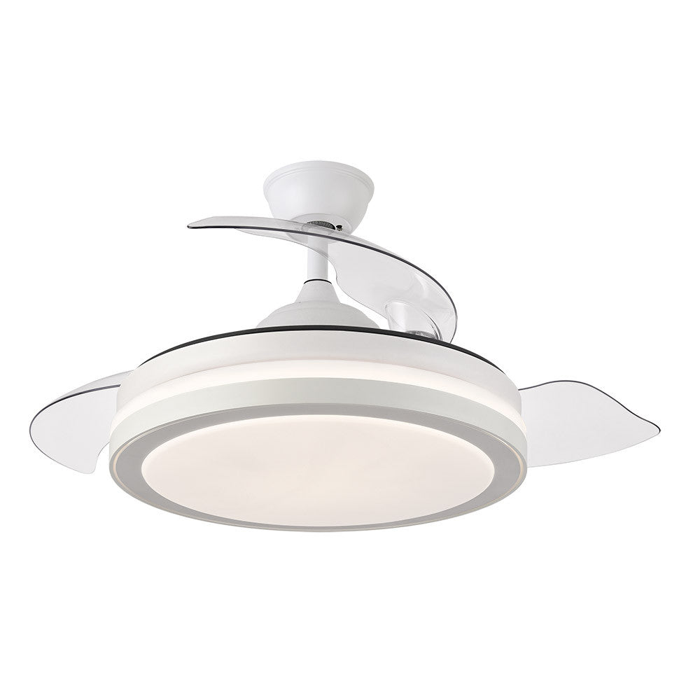 Ventilador De Techo Con Luz Regulable Esparta Mini 48w 4080lm Aspas Retractiles Blanco