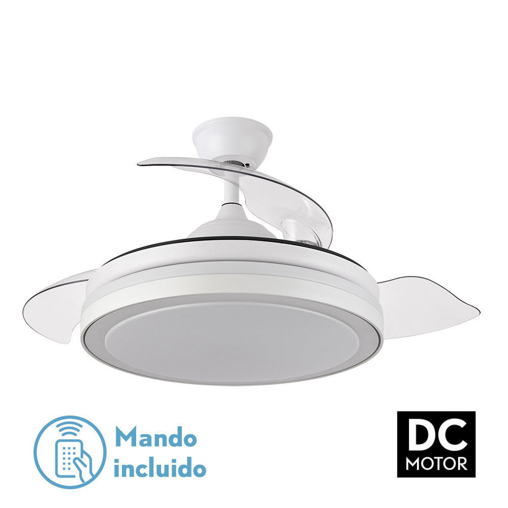 Ventilador De Techo Con Luz Regulable Esparta 72w 6120lm Aspas Retractiles Blanco