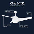 VENTILADOR ORBEGOZO CPW04132 BLANCO TECHO LUZ LED WIFI 132CM 3 PALAS 3 VELOCIDADES MANDO A DISTANCIA TEMPORIZADOR
