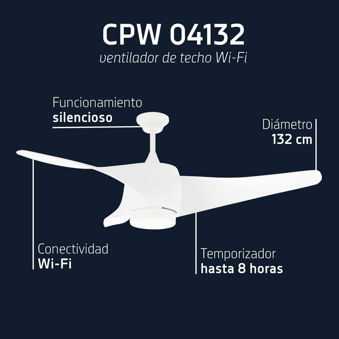 VENTILADOR ORBEGOZO CPW04132 BLANCO TECHO LUZ LED WIFI 132CM 3 PALAS 3 VELOCIDADES MANDO A DISTANCIA TEMPORIZADOR