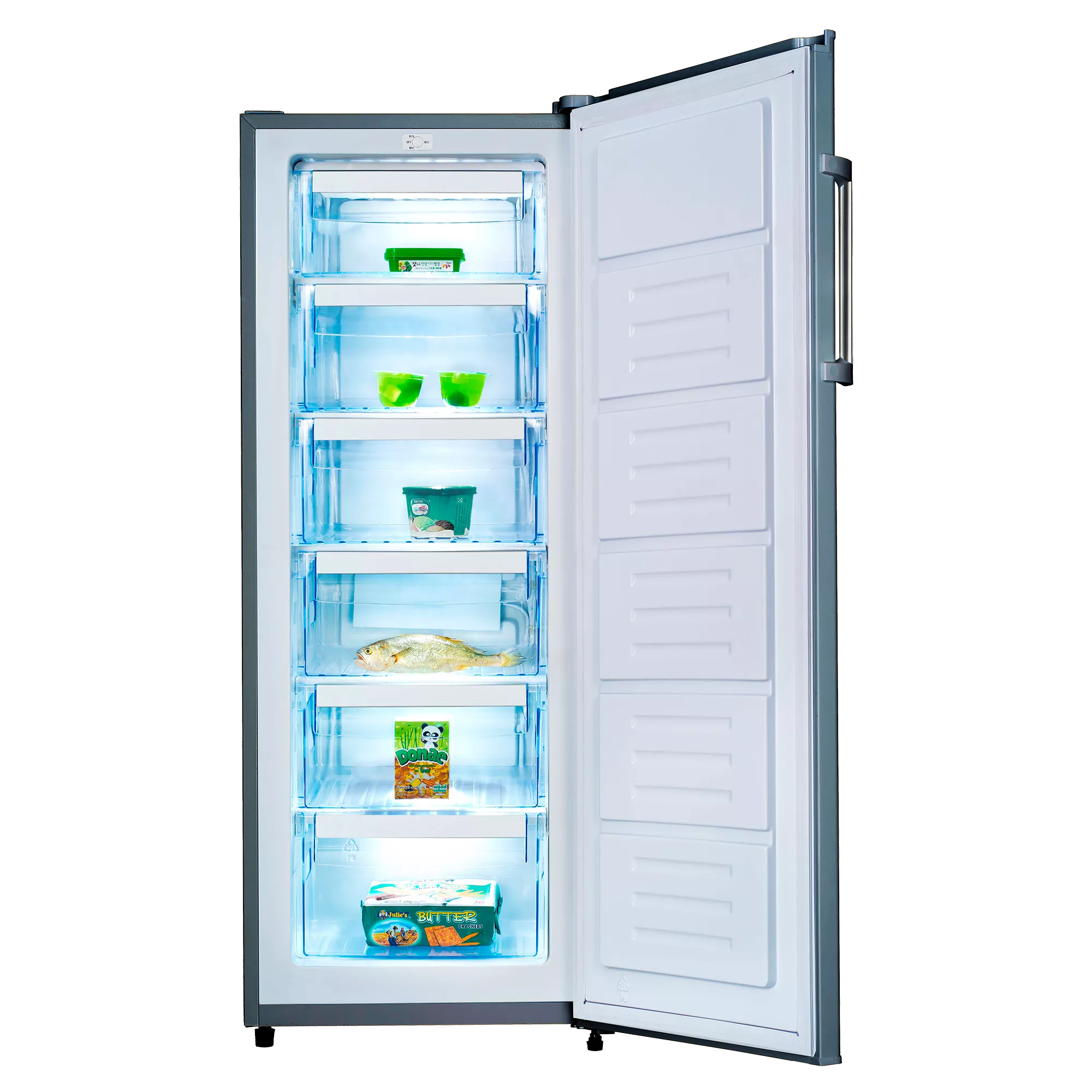 CONGELADOR INFINITON CV172L14XEV VERTICAL INOX 143,5x55x58,3 172L CLASE E DEFROST 6 CAJONES
