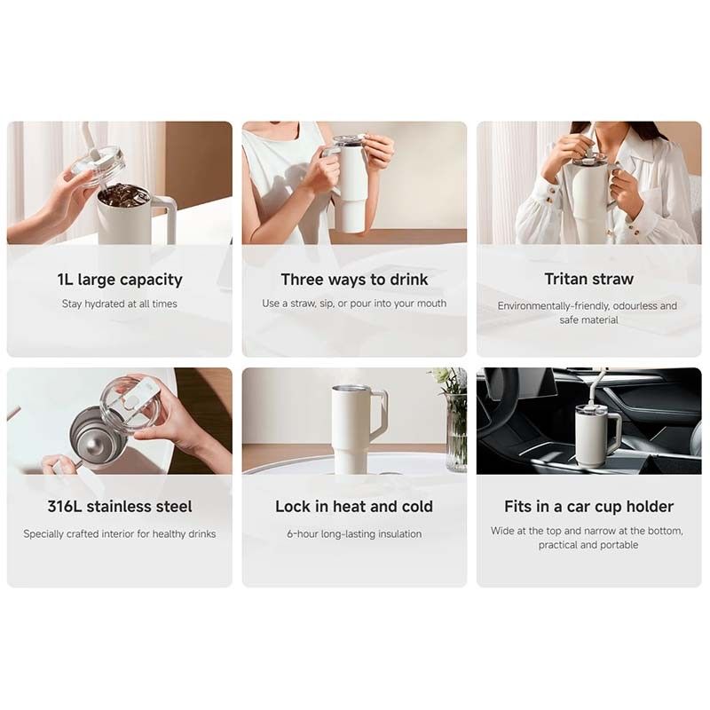 Xiaomi Straw Mug 1L - Taza Térmica de Acero Inoxidable